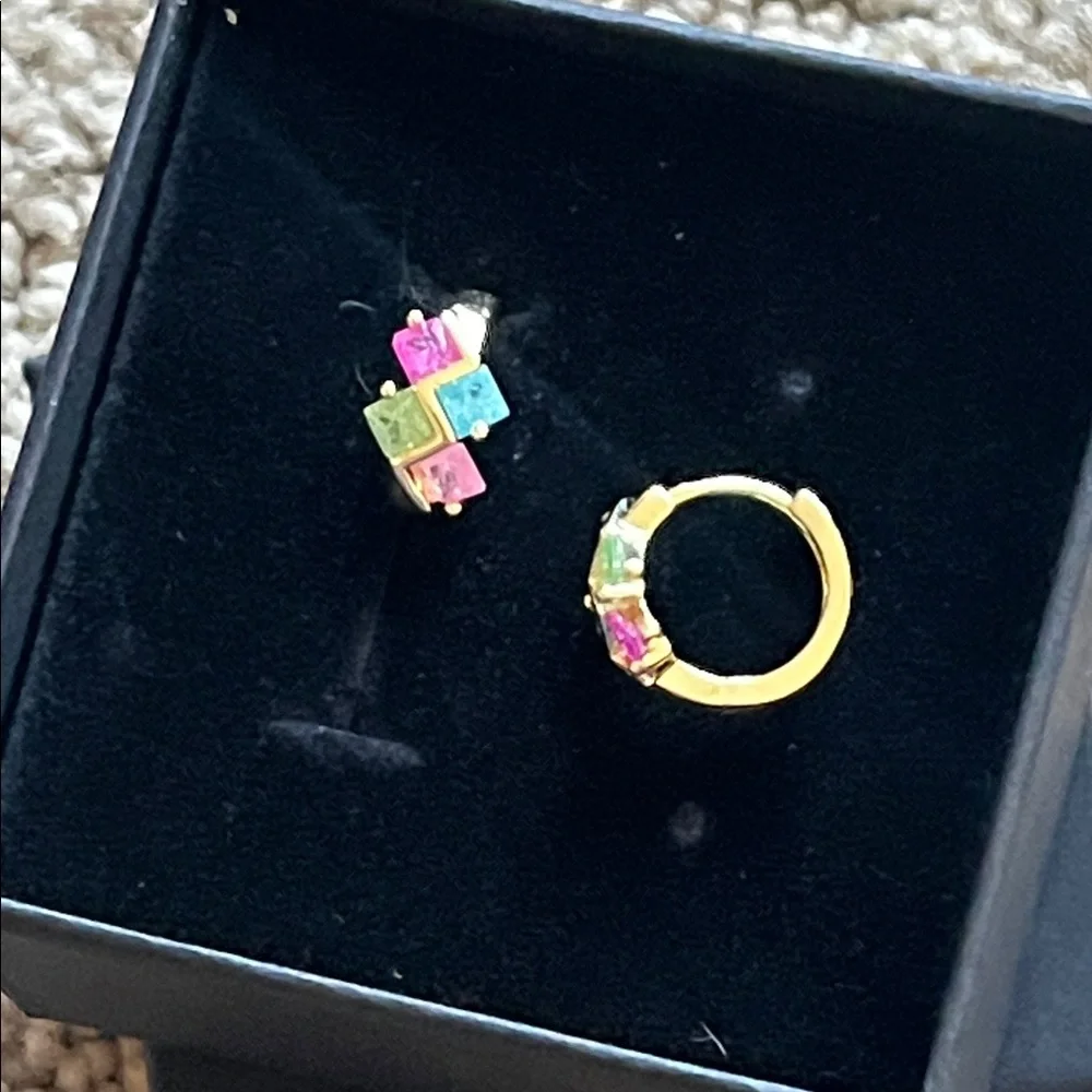 Girls cute Multicolor Gemstone Gold Small Hoop Earrings